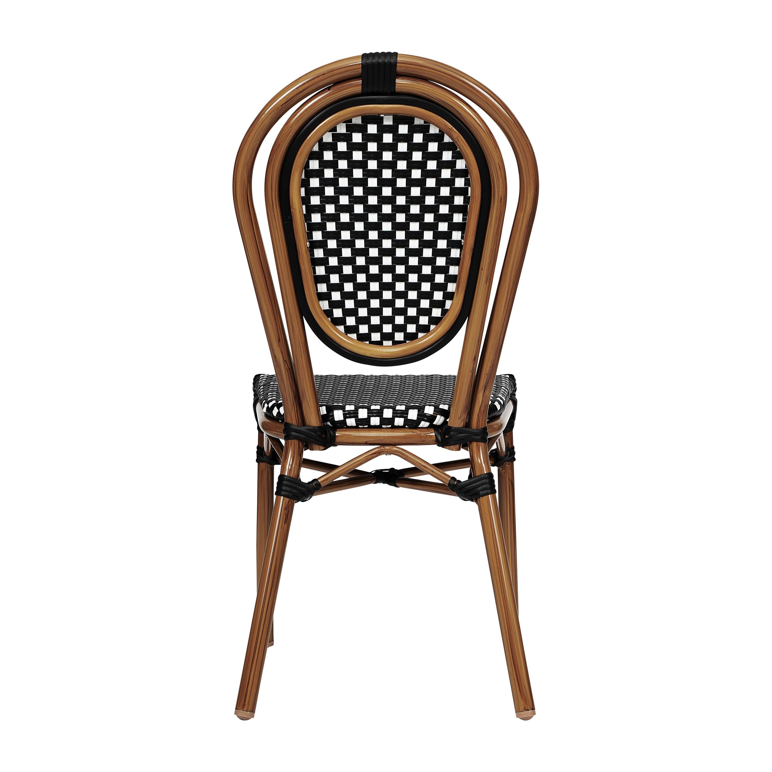Alt View 7. Emma + Oliver - Colmar Set of Two Indoor/Outdoor Stacking Thonet Bistro Style Chairs with PE Rattan Seat and Finished Metal Frame - Black & White/Natural Frame.