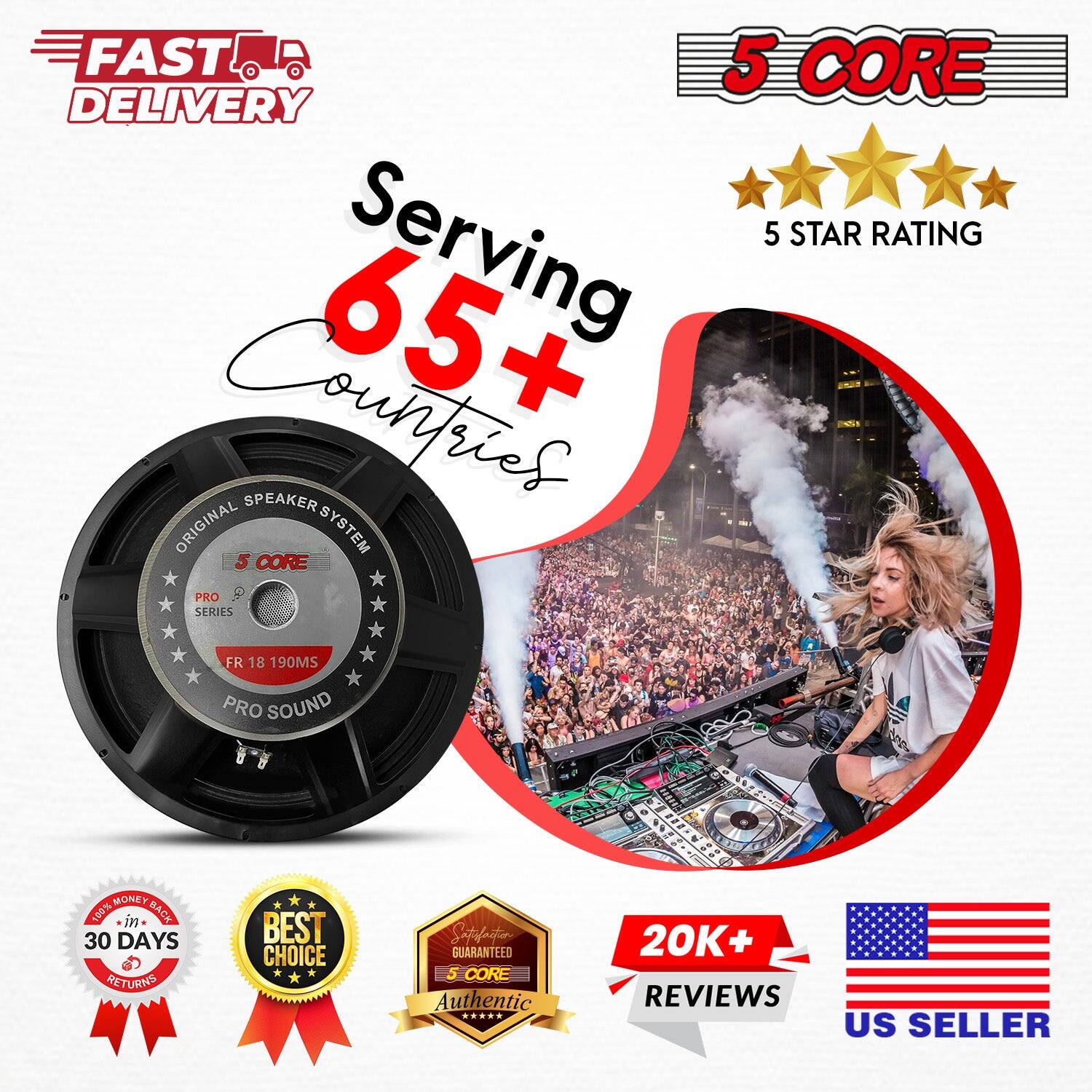 FAST DELIVERY, 5 CORE, 5 STAR RATING, Serving 65+ Countries, SPEAKER ORIGINAL SYSTEM, 5 CORE PRO SERIES, FR 18 190MS, PRO SOUND, 194% MONEYBACK - in 30 DAYS RETURNS, BEST CHOICE, Satefactio GUARANTEED 5 CORE, Authentic, 20K+ REVIEWS, US SELLER