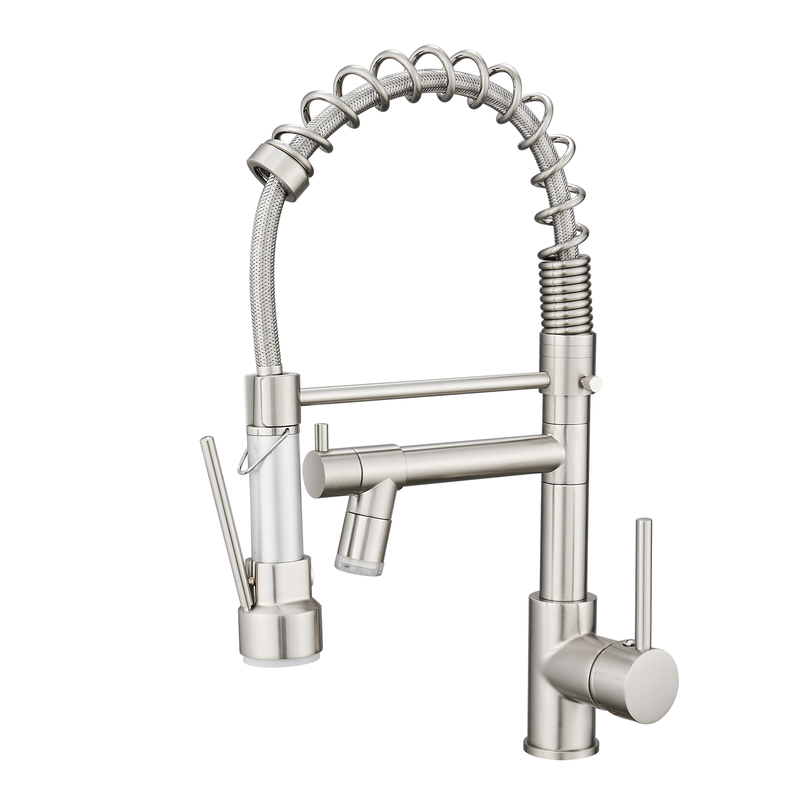 Angle. APRILSOUL - Commercial LED Kitchen Faucet with Pull Down Sprayer Single Handle Single Lever Kitchen Sink Faucet - Brushed Nickel.