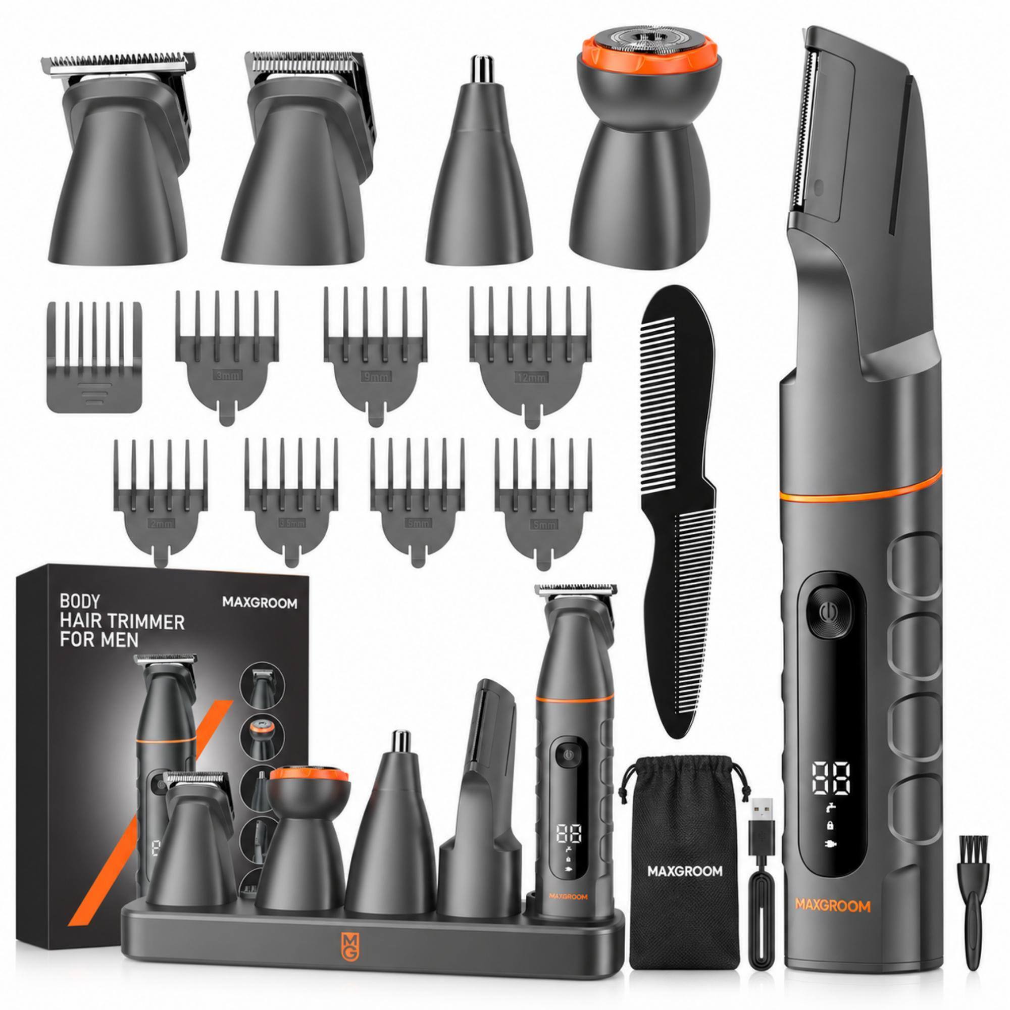THE  
3mm  
9mm  
5mm  
BODY HAIR TRIMMER FOR MEN  
MAXGROOM  
M G