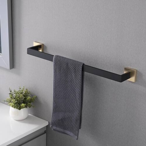 Alt View 2. JUJABU - 4- Piece Bathroom Hardware Set Gold+Matte Black - Gold+Matte Black.