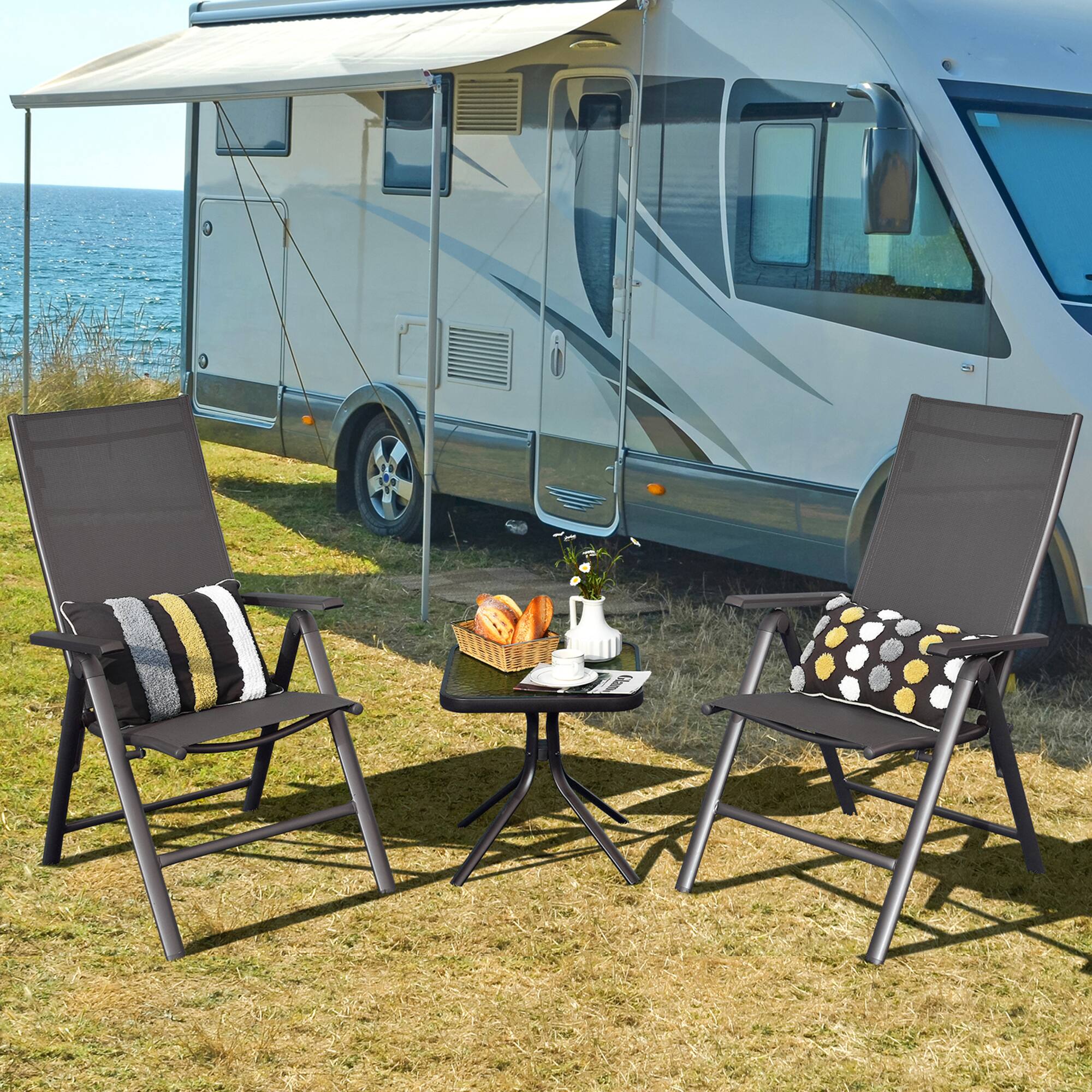 Alt View 2. Gymax - Gymax Set of 4 Folding Patio Dining Chair Camping Chair w/ Adjustable Backrest - Grey.