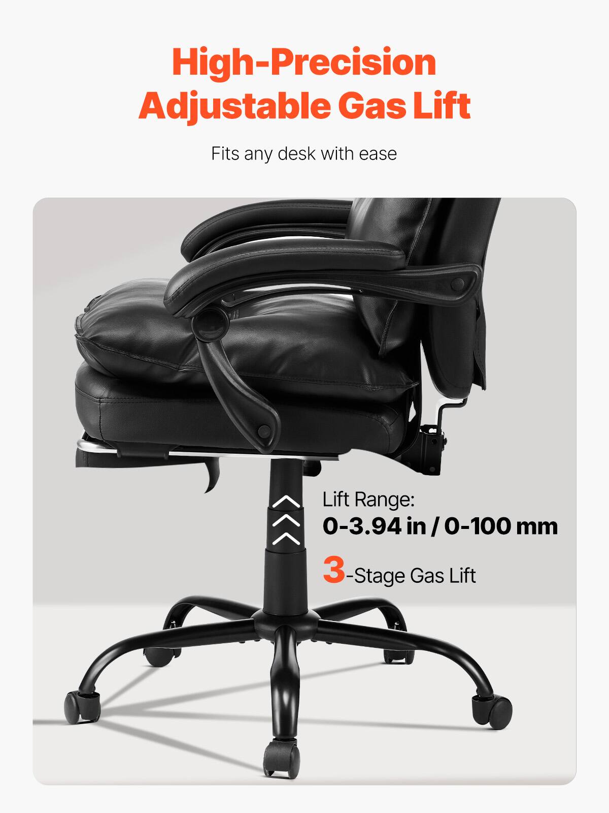 High-Precision Adjustable Gas Lift  
Fits any desk with ease  

Lift Range:  
0-3.94 in / 0-100 mm  

3-Stage Gas Lift