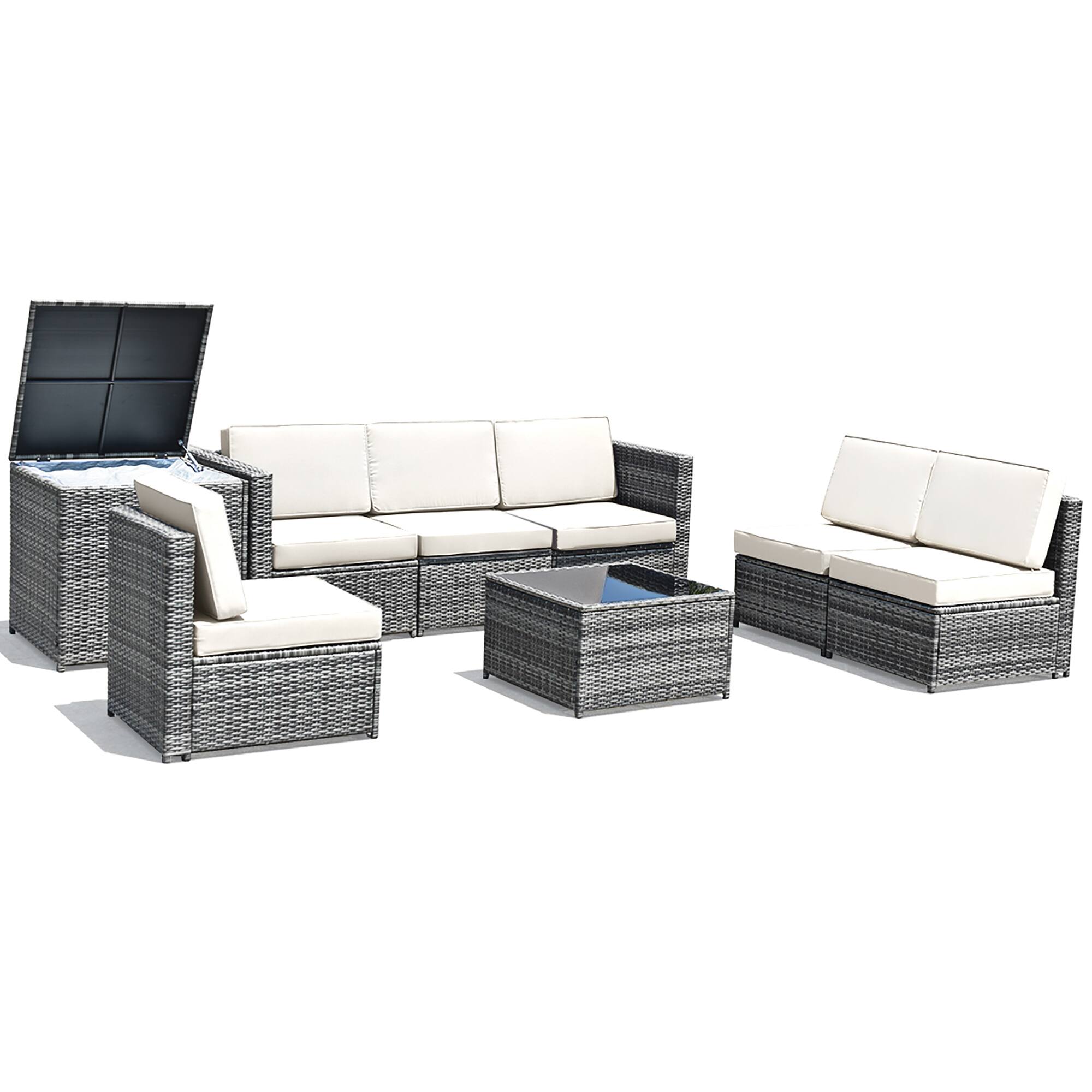 Front. Costway - 8 PCS Wicker Sofa Rattan Furniture Set Patio Furniture w/ Storage Table - White.