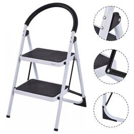Costway - 2 Step Ladder Folding Stool Heavy Duty 330Lbs Capacity Industrial Lightweight - Black & White