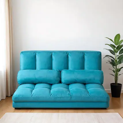 Front. Kadyn - Floor Chair, Sofa Chair, Floor Seat,6-Position Foldable Floor Sofa Bed with Detachable Cloth Cover-Blue - Blue.