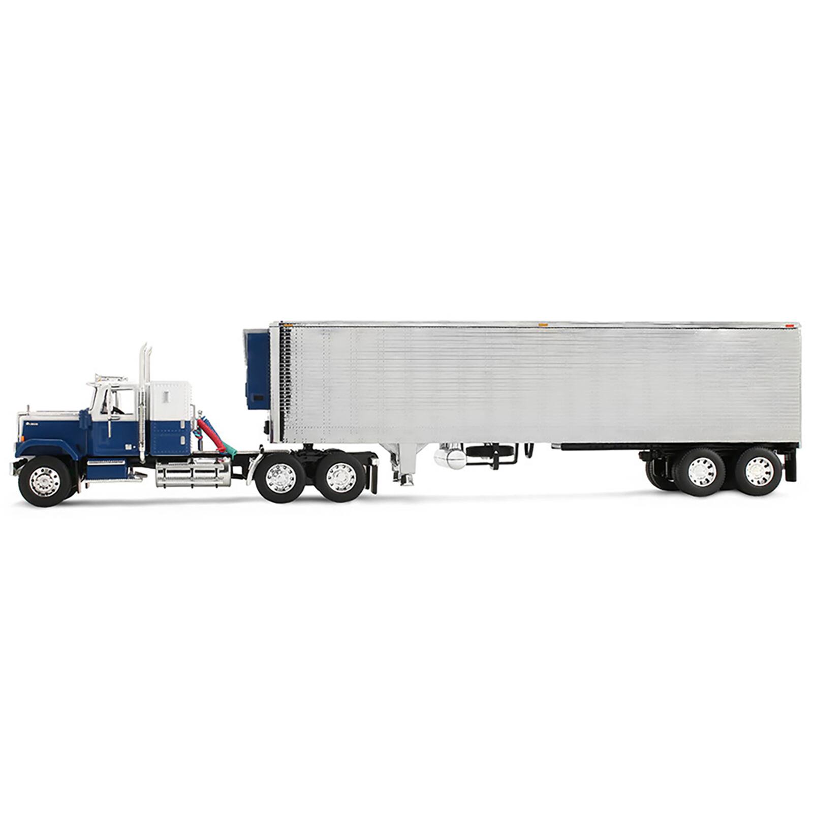 Alt View 3. First Gear - Chevrolet Bison with 34" Flat Top Sleeper & 40' Vintage Trailer with Reefer Blue and White 1/64 by First Gear.