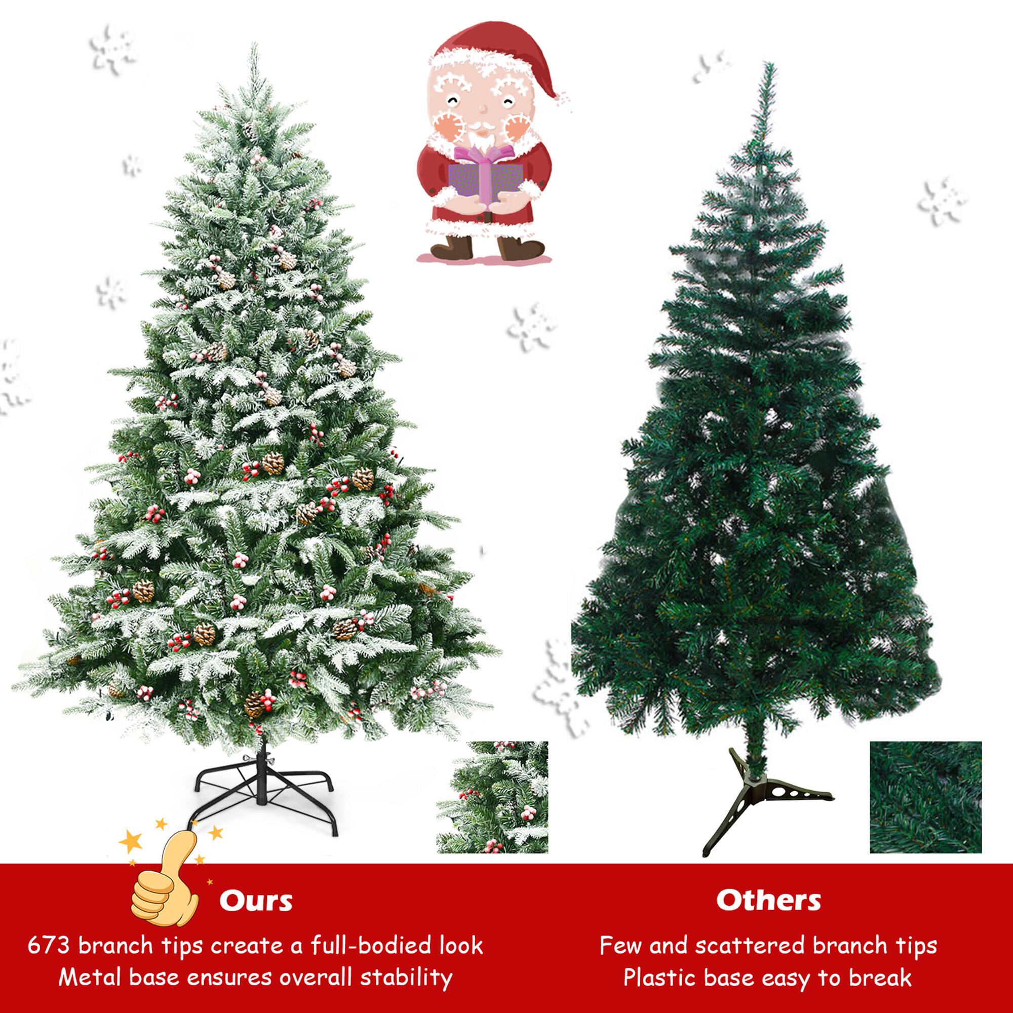 **Ours**

- 673 branch tips create a full-bodied look
- Metal base ensures overall stability

**Others**

- Few and scattered branch tips
- Plastic base easy to break