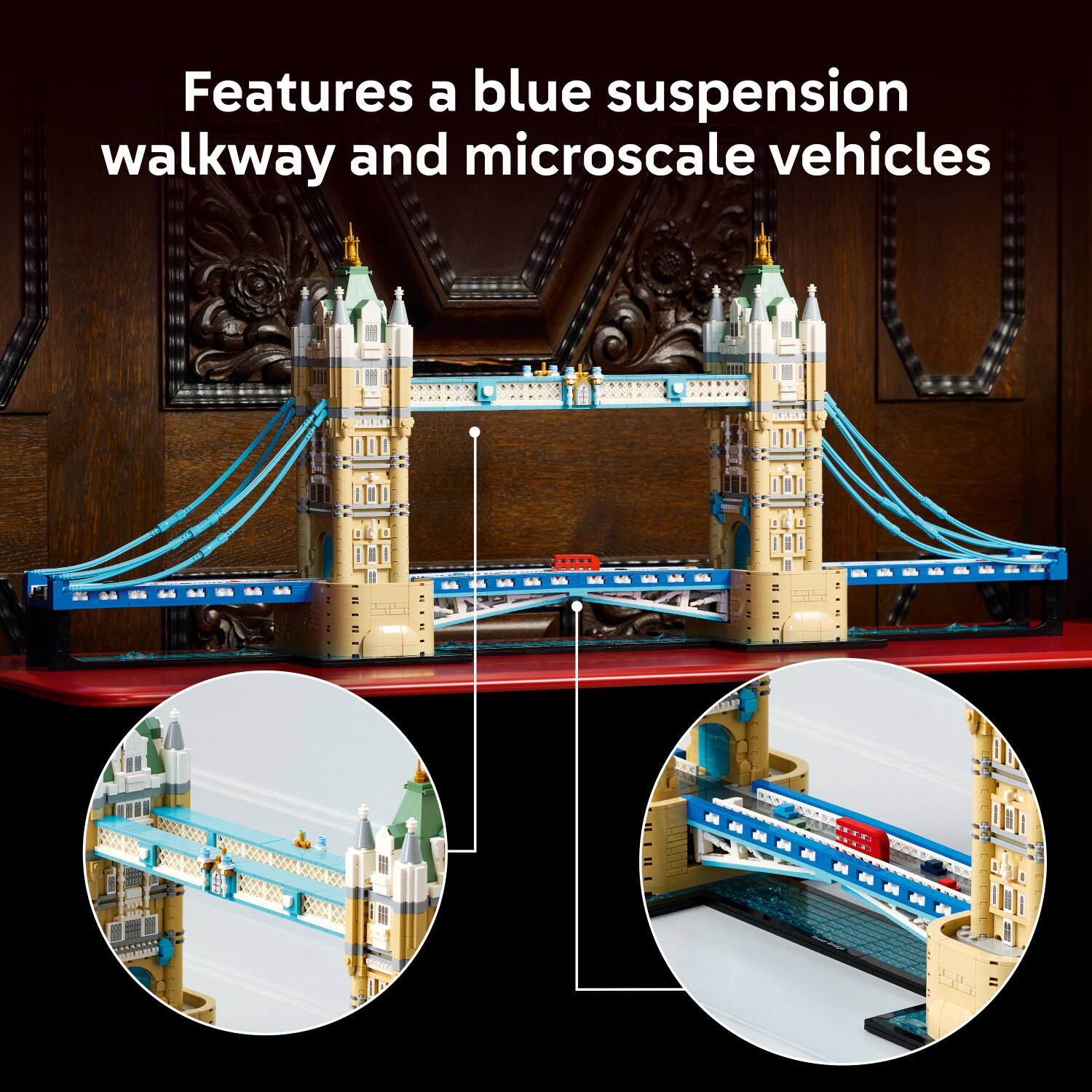 Features a blue suspension walkway and microscale vehicles