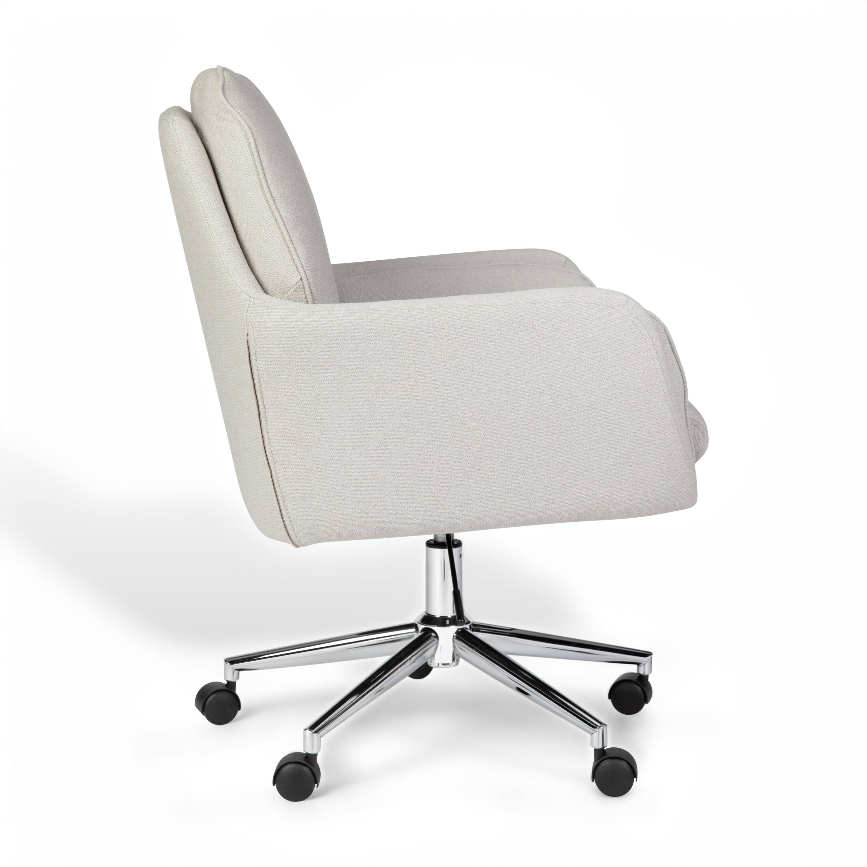 Alt View 9. Martha Stewart - Clara Upholstered Swivel Home Office Chair with Double Cushions - Bedford Gray Fabric/Polished Nickel Frame.