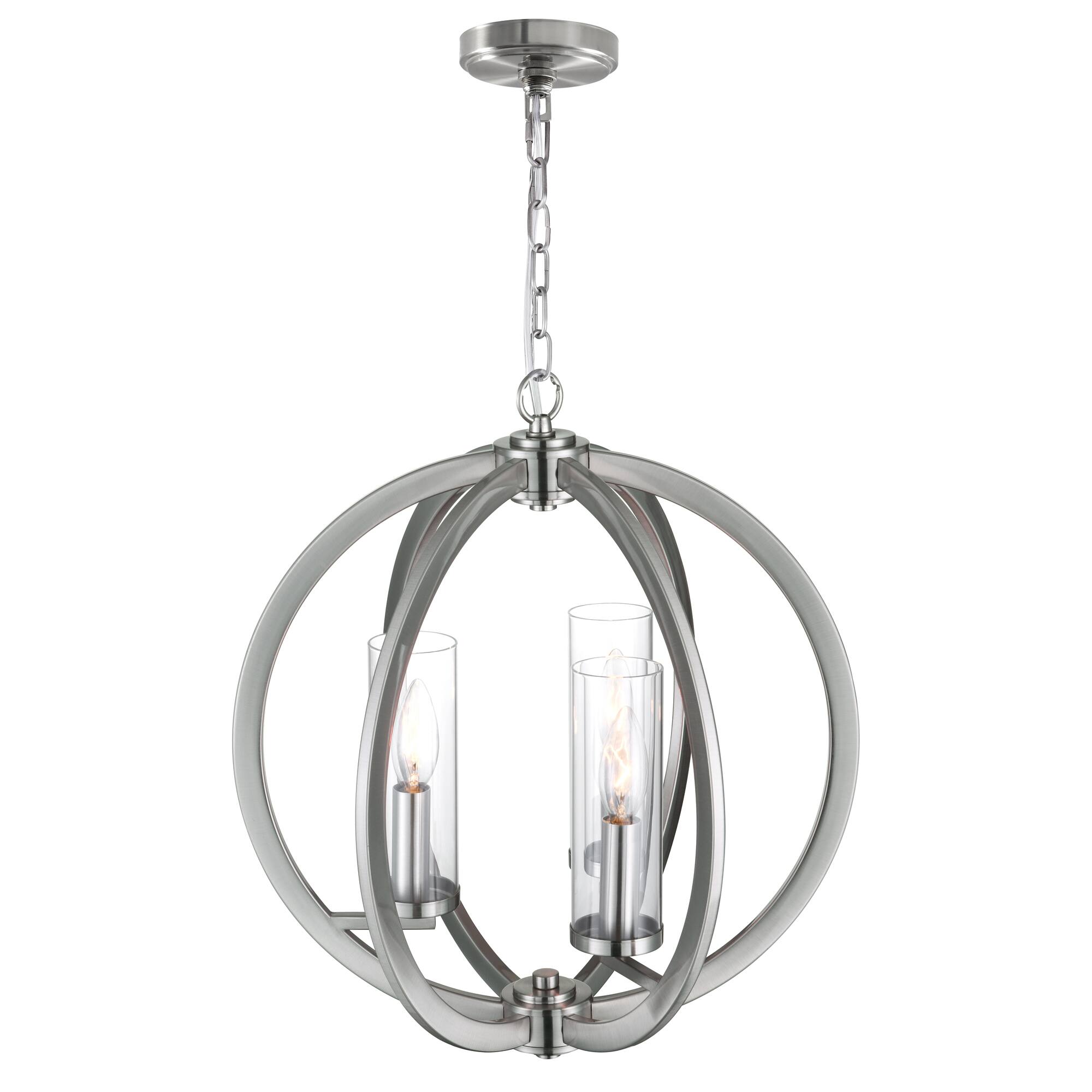 Left. CWI Lighting - Elton 3 Light Chandelier With Satin Nickel Finish - Satin Nickel.