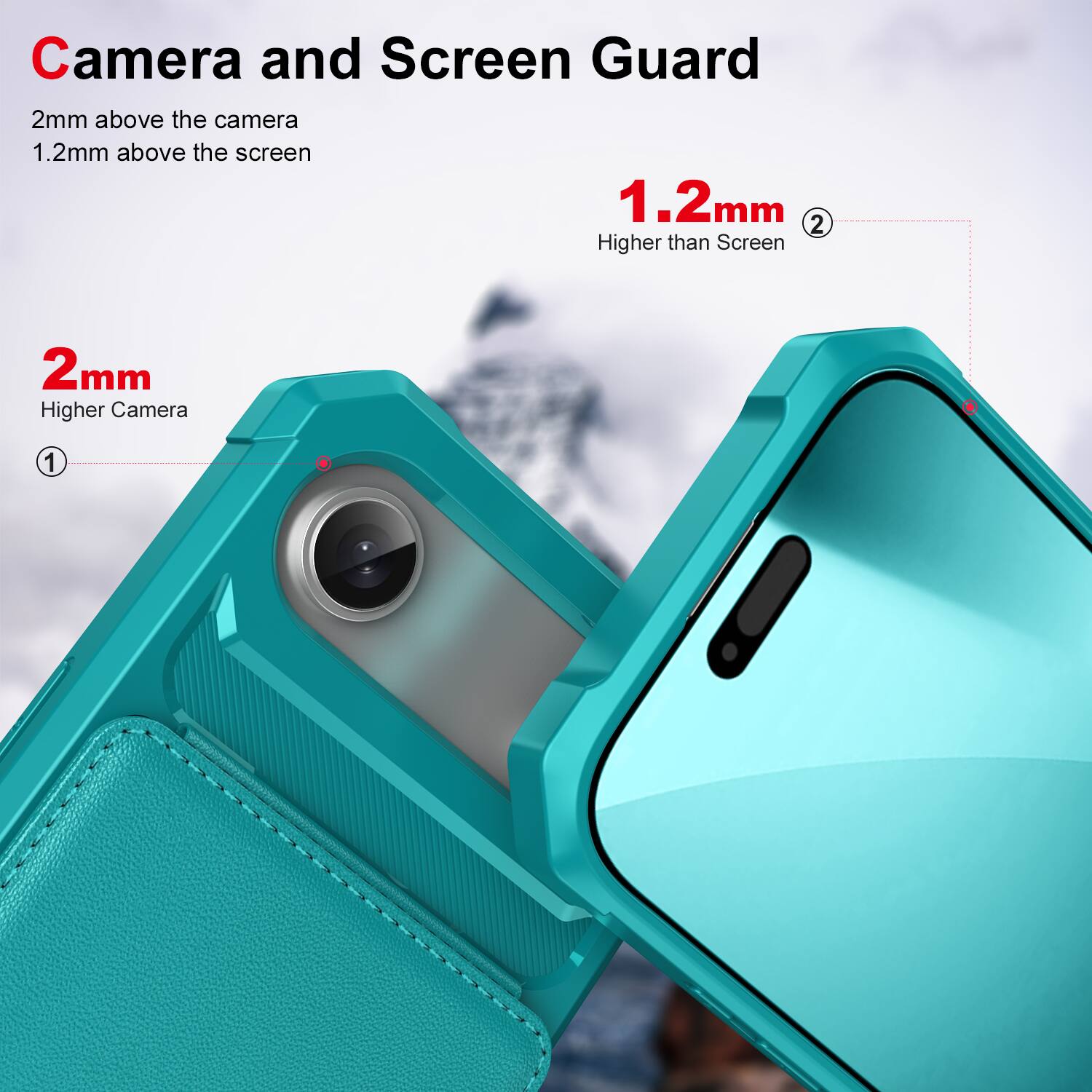 Camera and Screen Guard

2mm above the camera  
1.2mm above the screen

2mm  
Higher Camera

1.2mm  
Higher than Screen