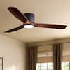 Front. Siljoy - 52 Inch Dark Wood Grain 3-Blade Flush Mount LED Ceiling Fan for Living Room Bedroom and Kitchen - Brown.