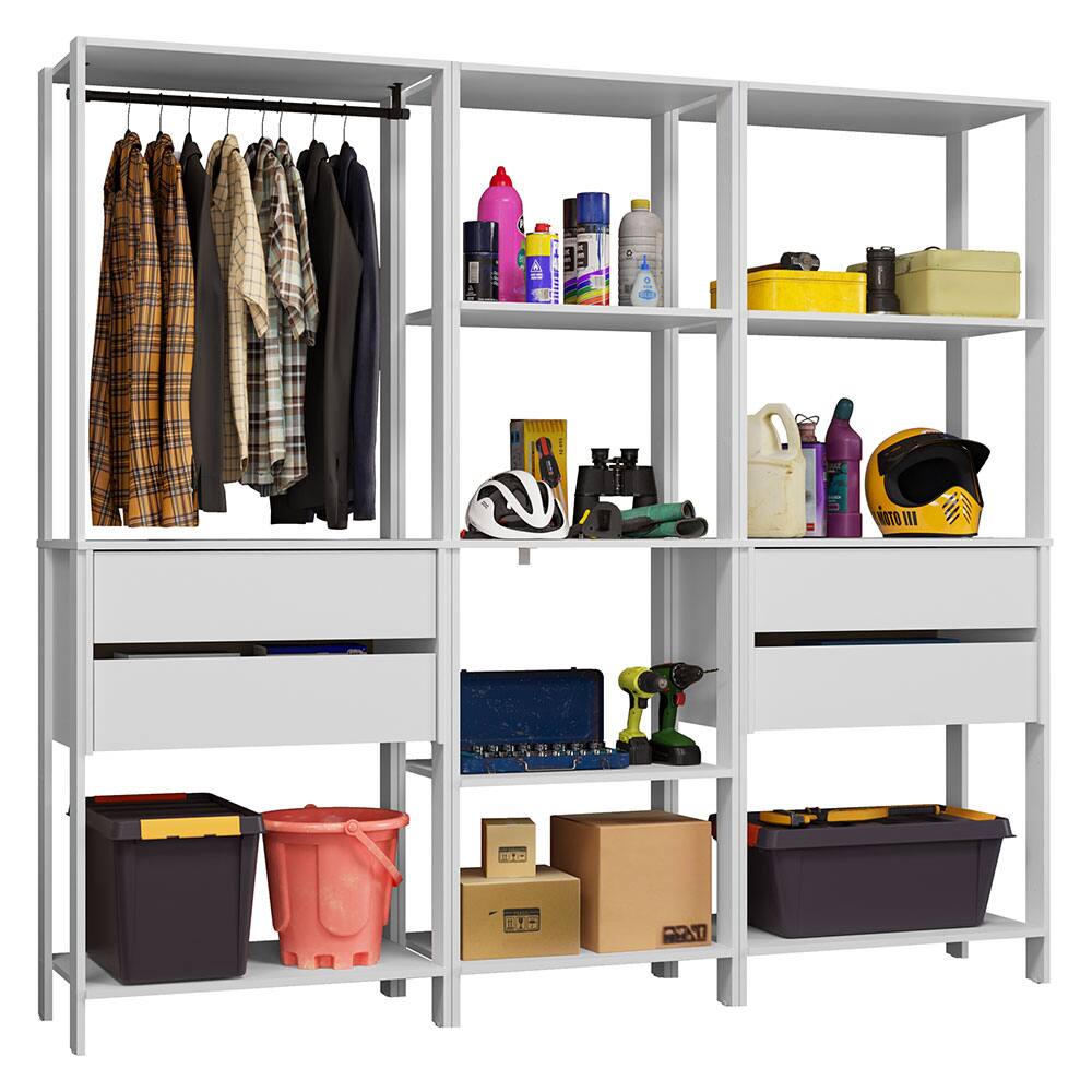 Madesa Garage Storage Rack with 4 Drawers, Open Shelves and Hanging ...