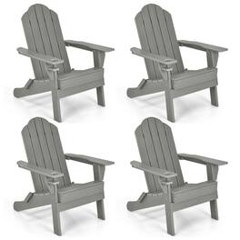 Gymax - 4PCS Patio Folding Adirondack Chair Weather Resistant Cup Holder Yard Grey - Gray