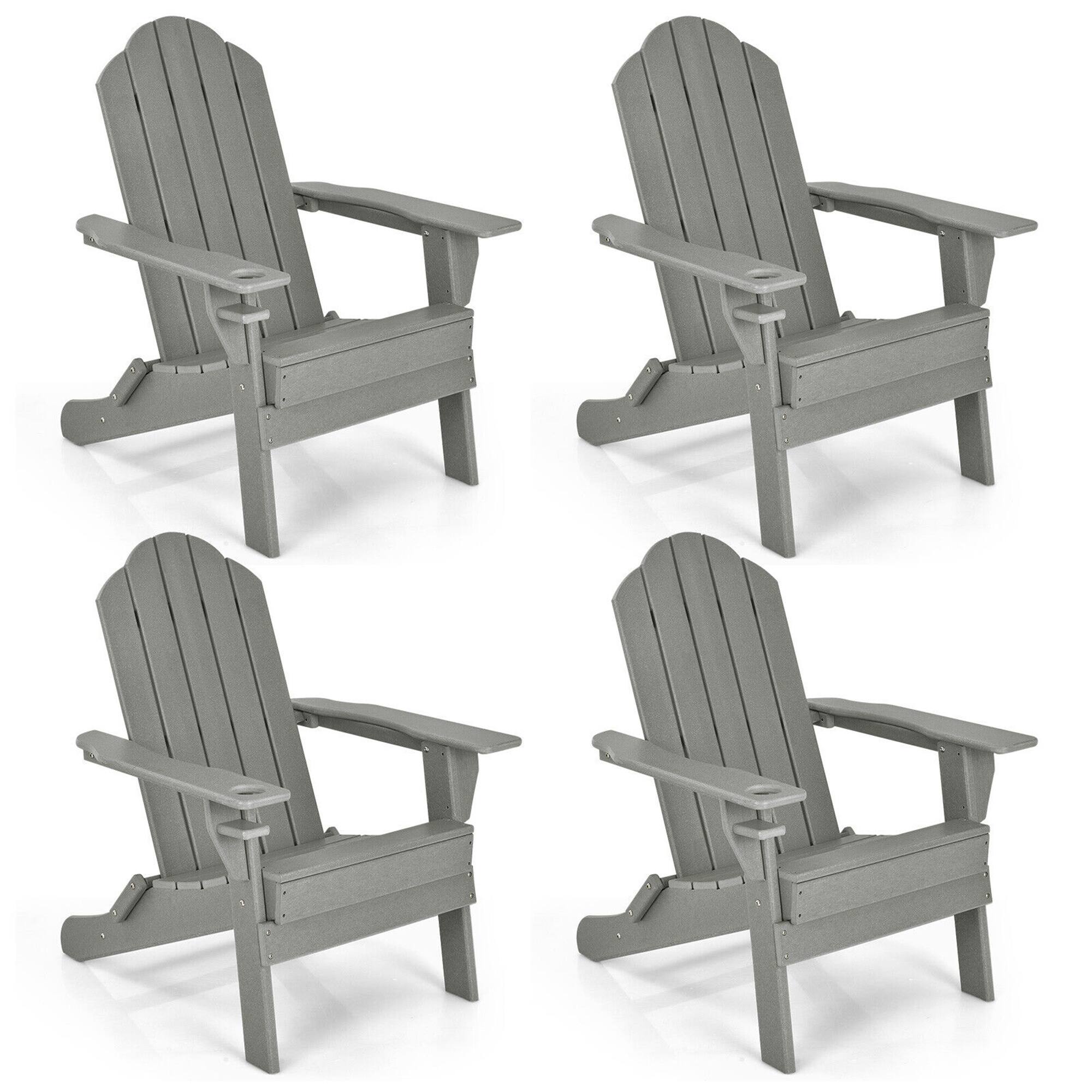 Front. Gymax - Gymax 4PCS Patio Folding Adirondack Chair Weather Resistant Cup Holder Yard Grey - Grey.