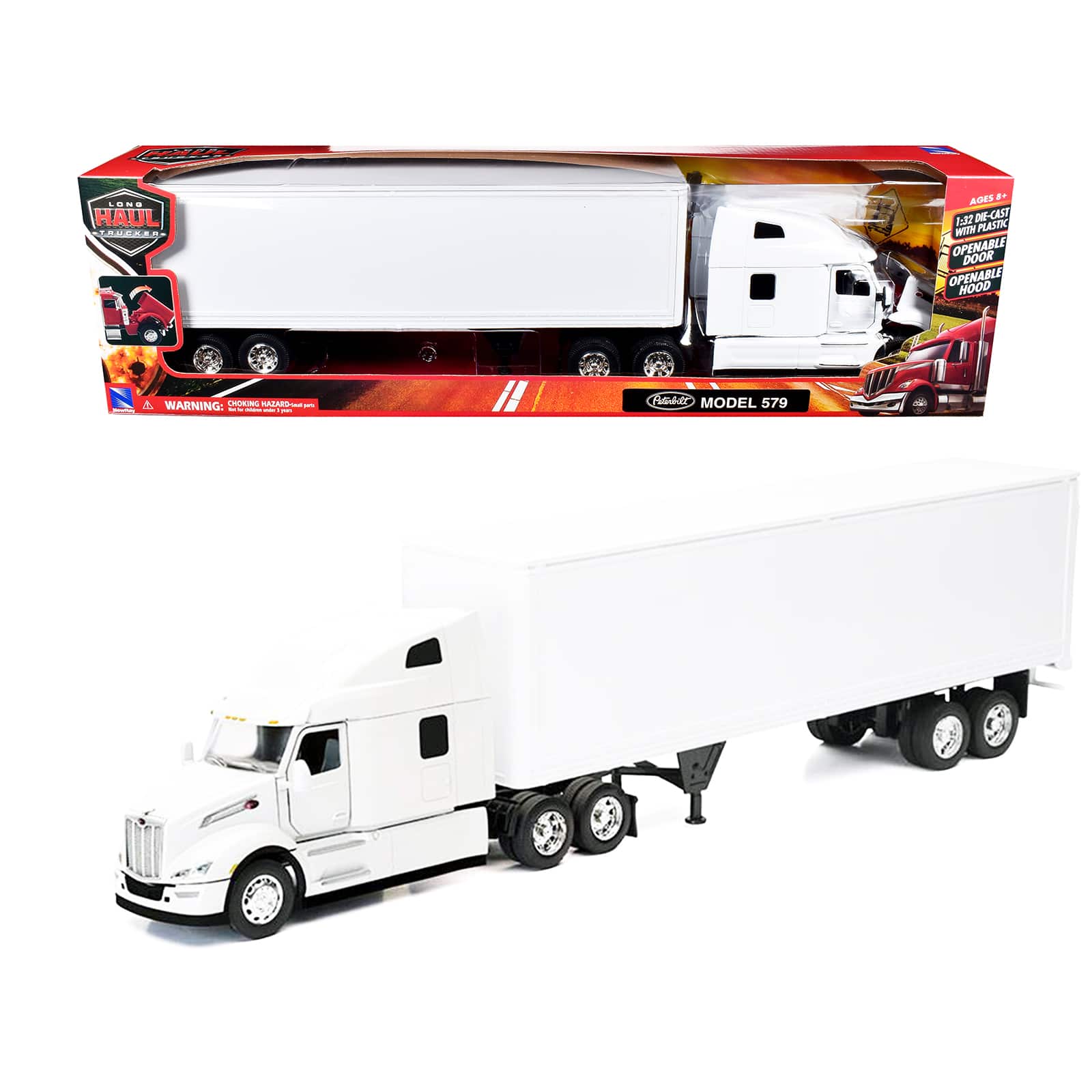 Peterbilt 579 Truck White with Dry Goods Trailer White "Long Haul Truckers" Series 1/32 Diecast Model by New Ray