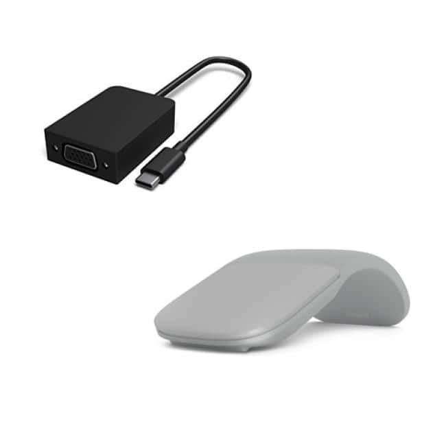 Microsoft - Surface Arc Touch Mouse Platinum + Surface USB-C to VGA Adapter Black - Bluetooth Connectivity - Ultra-slim - Wired - Unknown