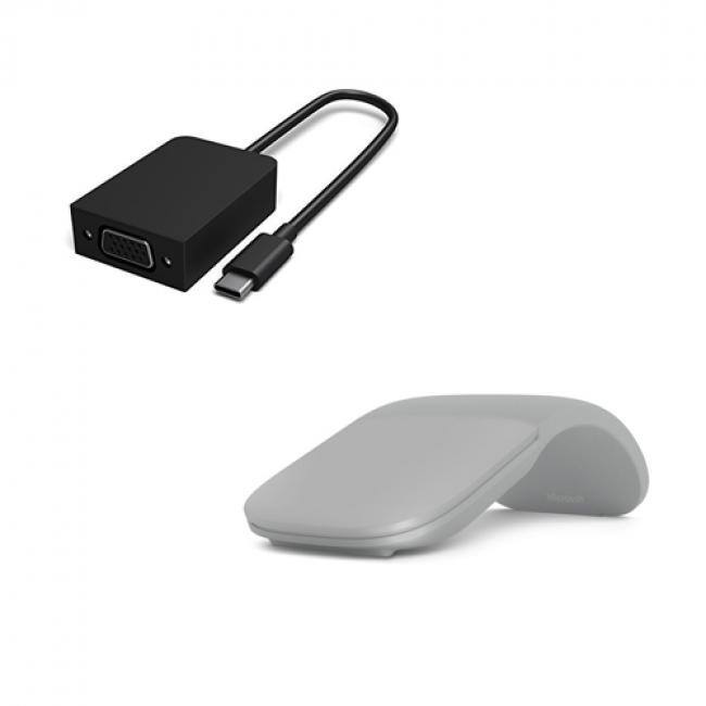 Front. Microsoft - Microsoft Surface Arc Touch Mouse Platinum + Surface USB-C to VGA Adapter Black - Bluetooth Connectivity - Ultra-slim & - Unknown.