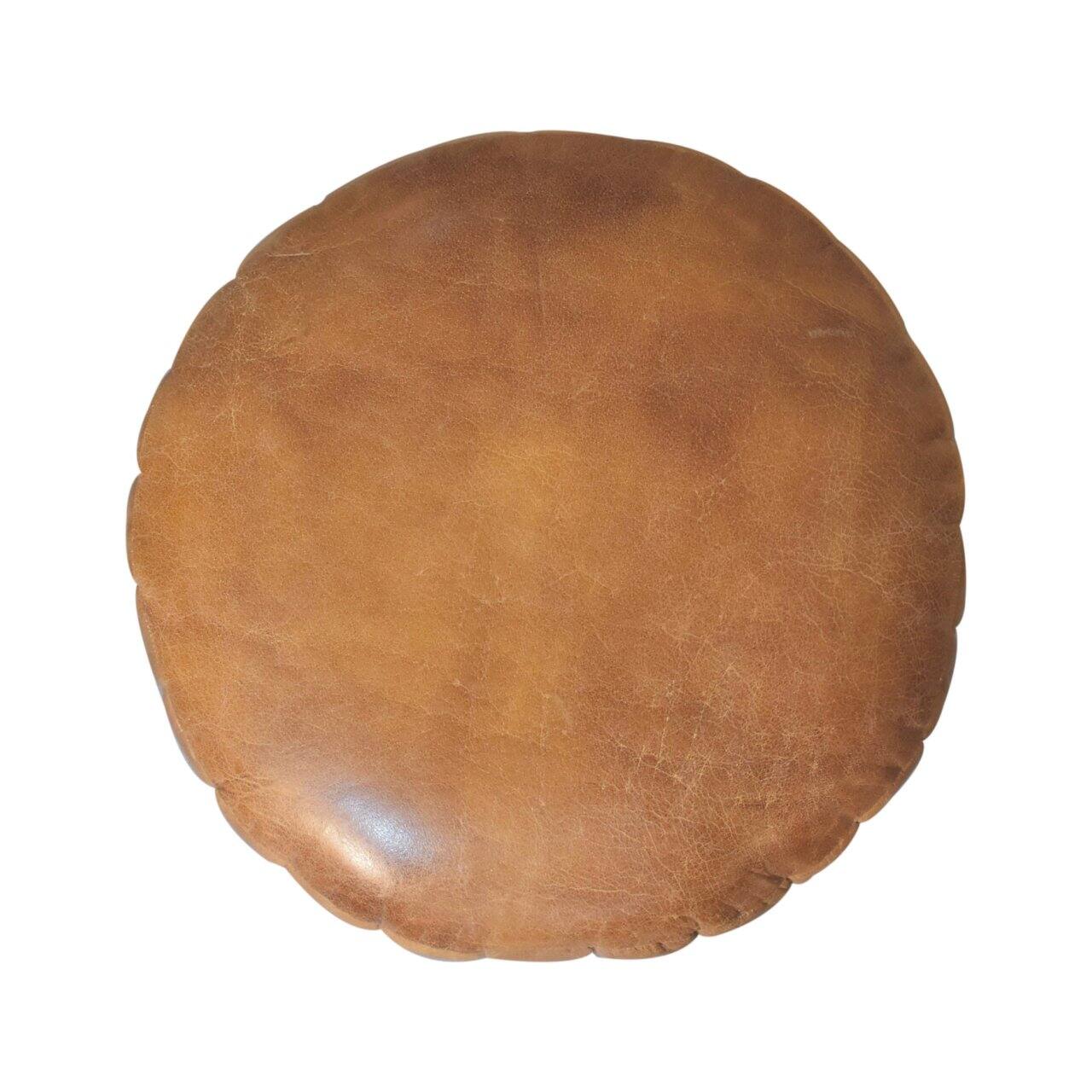 Alt View 5. Artisan Furniture - Artisan Furniture Buffalo Leather Boucle Footstool, Tan - Brown.