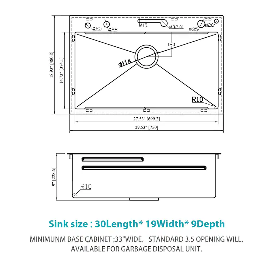 Waterfall Fixture Display Ropilly 30 inch top mount kitchen sink, single bowl workstation sink ...