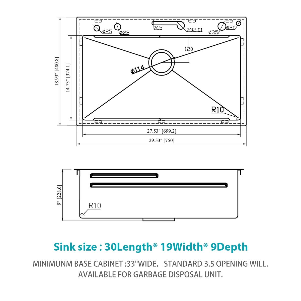 Ropilly 30 inch top mount kitchen sink, single bowl workstation sink ...