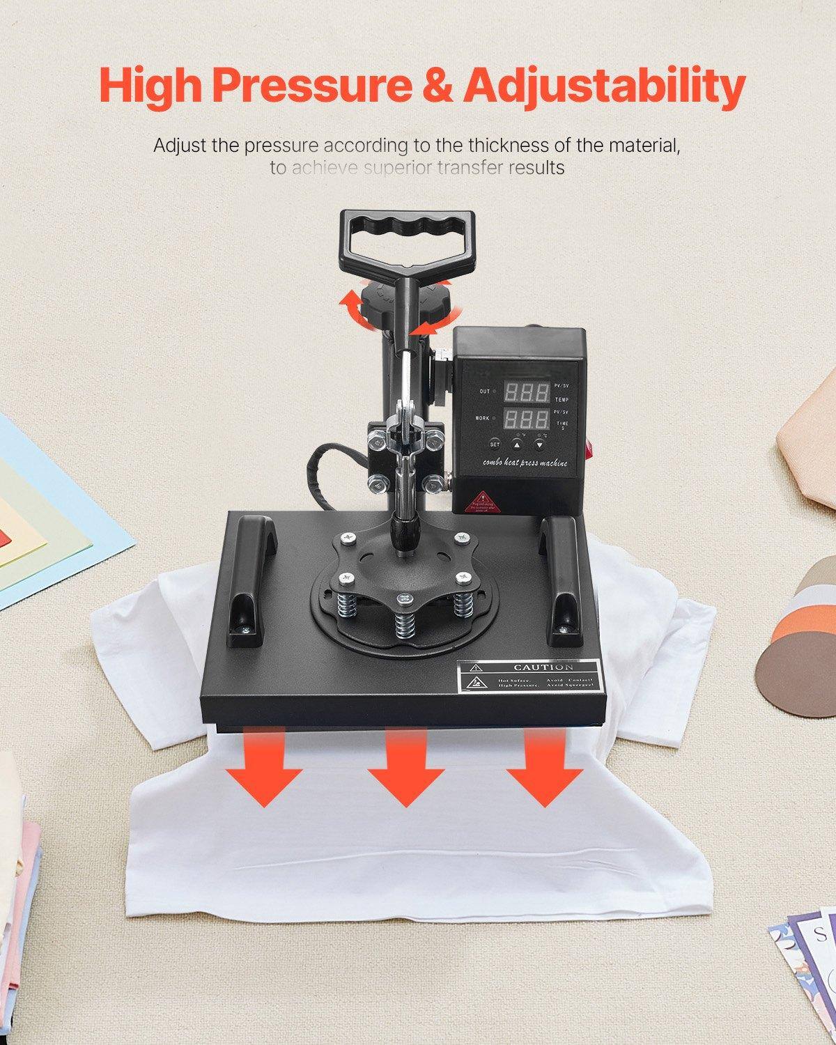 High Pressure & Adjustability

Adjust the pressure according to the thickness of the material to achieve superior transfer results.

CAUTION