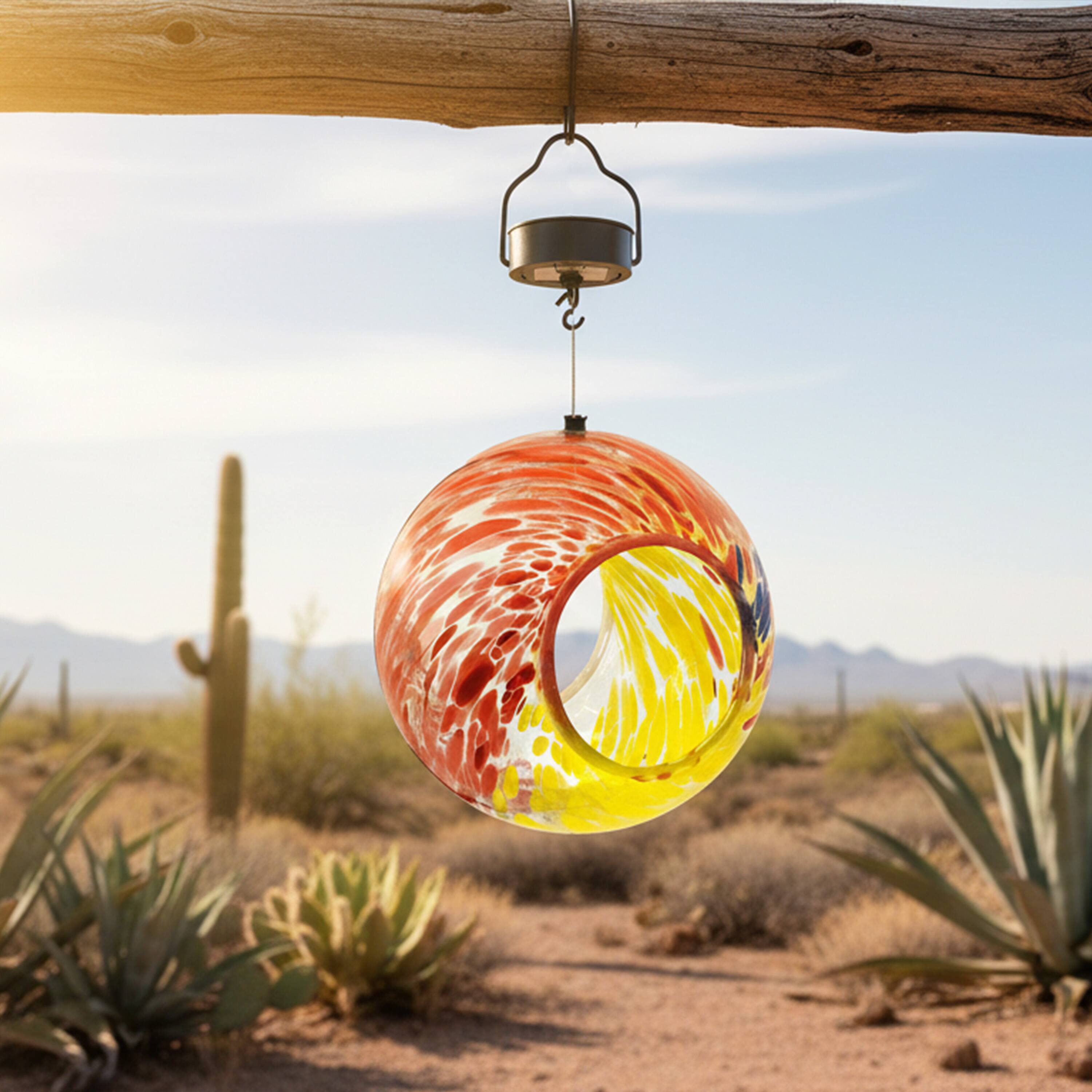 Alt View 10. Sunnydaze - Solar Glass Fly-Through Hanging Bird Feeder - 6" - Rainbow Swirl.
