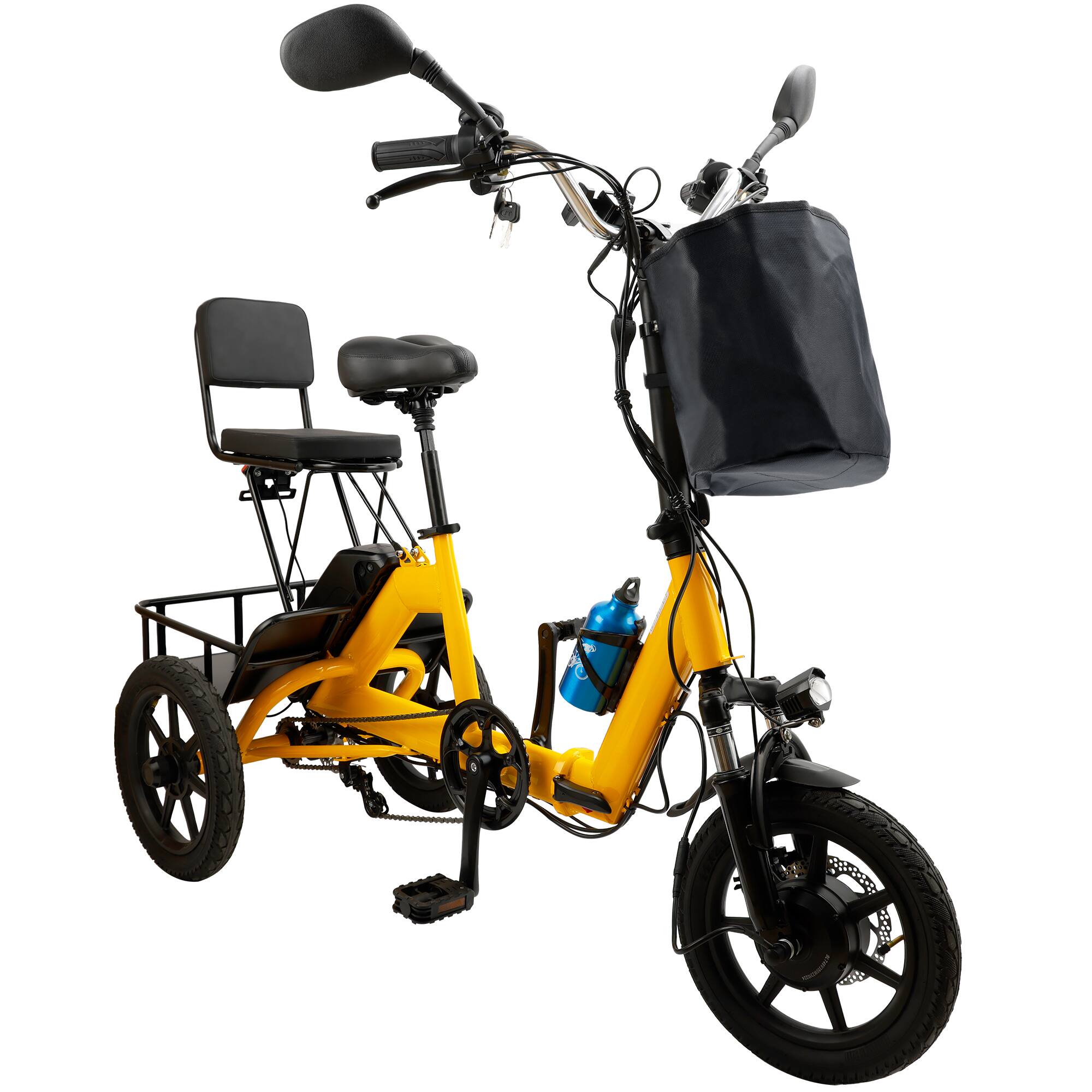 Angle. Topteng - ​​350W 48V 10.4Ah Folding Electric Trike for Adults - 3 Modes, 13MPH, 28 Miles to 43 Miles Range, 396lbs Yellow - Yellow.