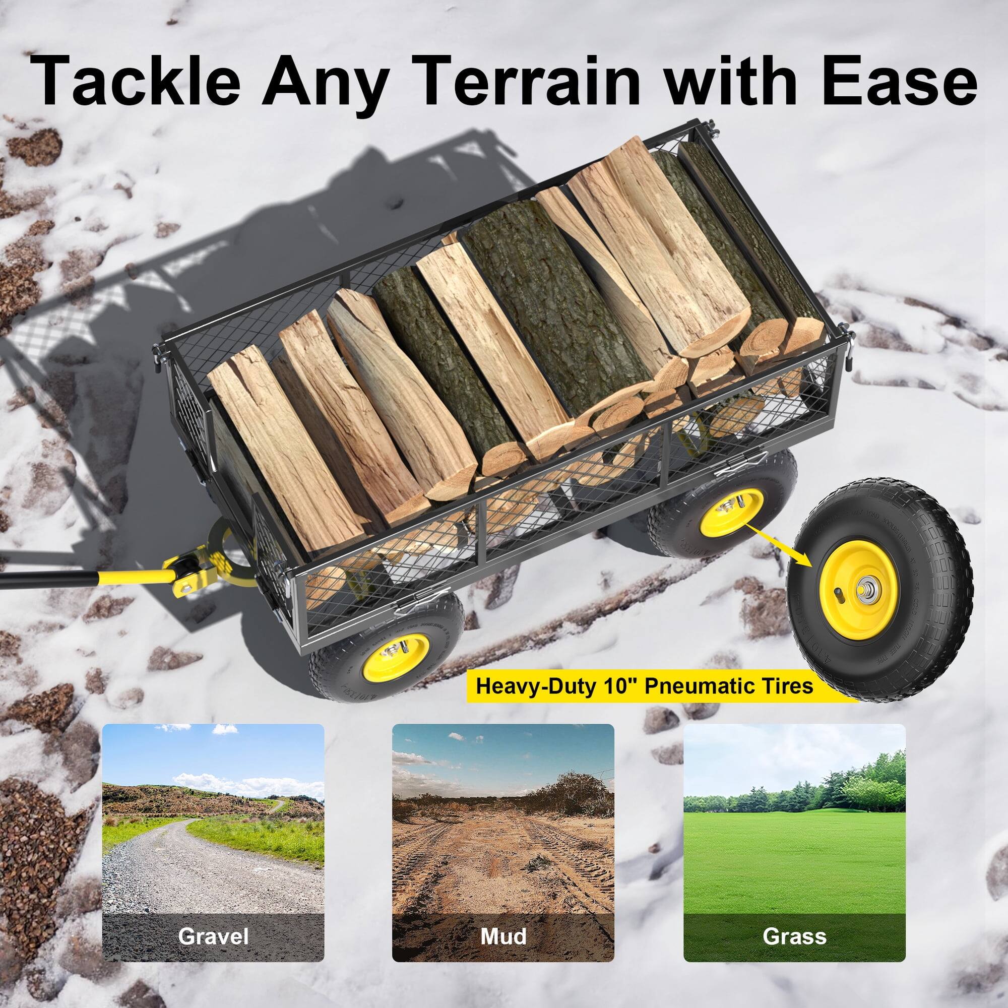 Tackle Any Terrain with Ease

Heavy-Duty 10" Pneumatic Tires

Gravel
Mud
Grass