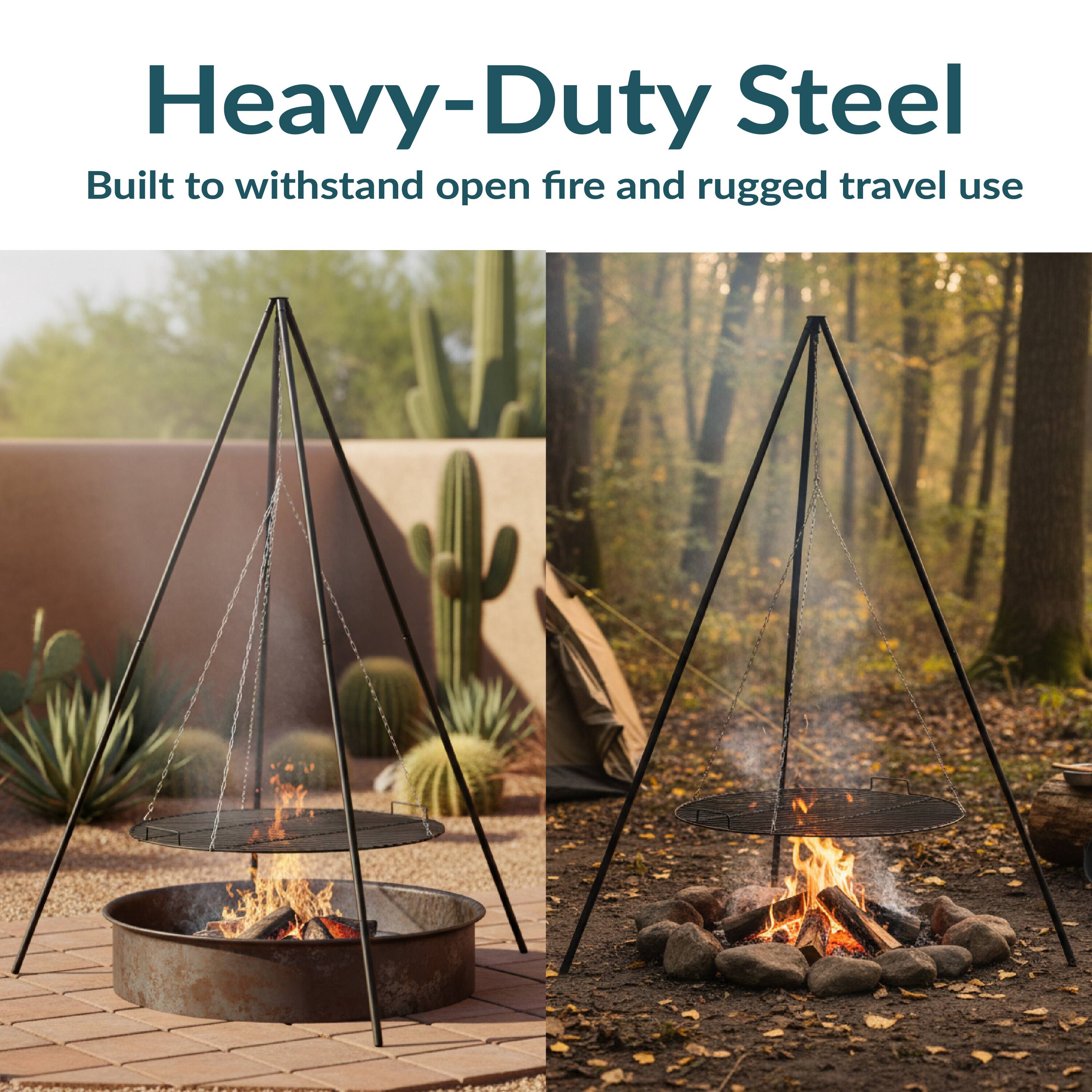 Heavy-Duty Steel  
Built to withstand open fire and rugged travel use