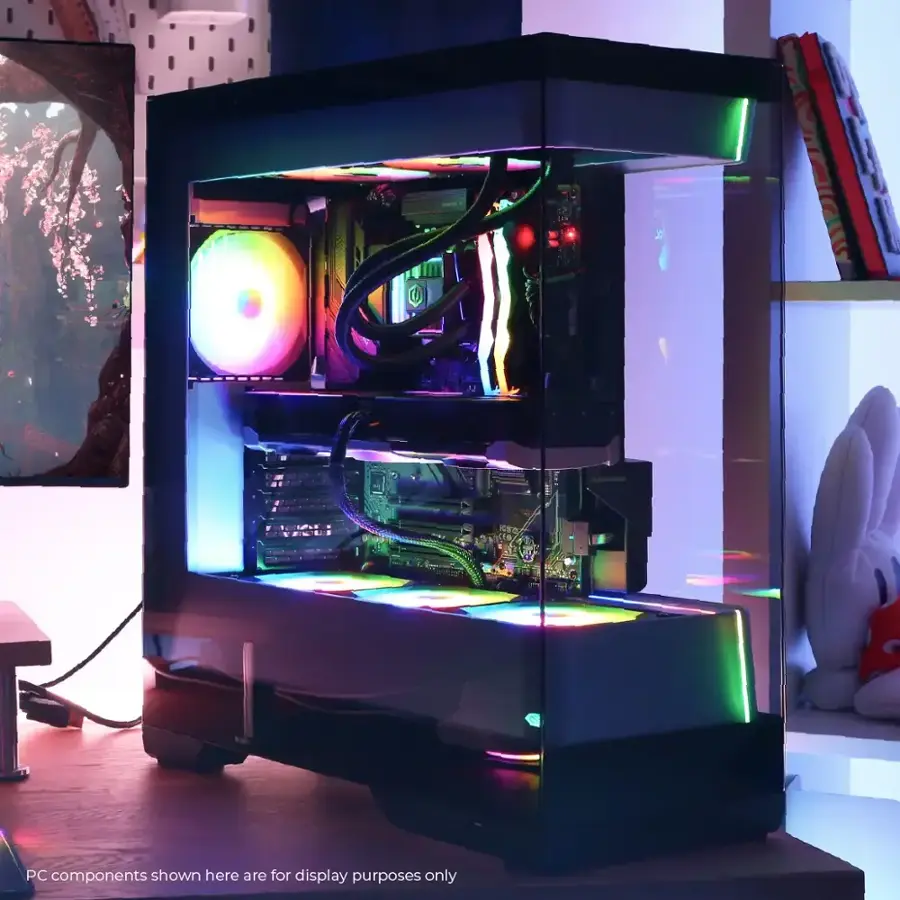 The text on the image reads, "PC components shown here are for display purposes only."