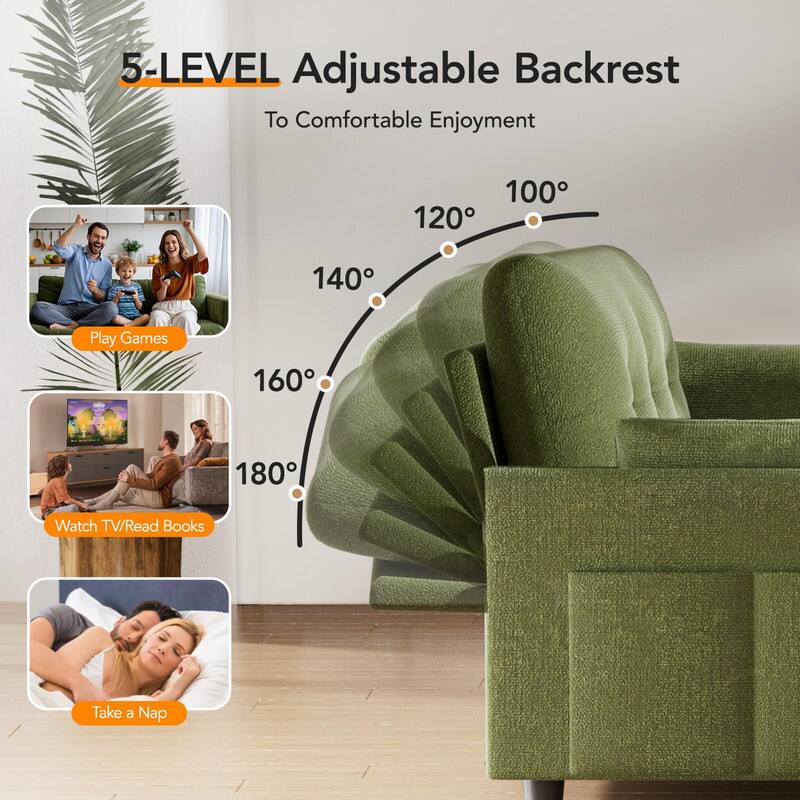 5-LEVEL Adjustable Backrest  
To Comfortable Enjoyment  

100°  
120°  
140°  
160°  
180°  

Play Games  
Watch TV/Read Books  
Take a Nap