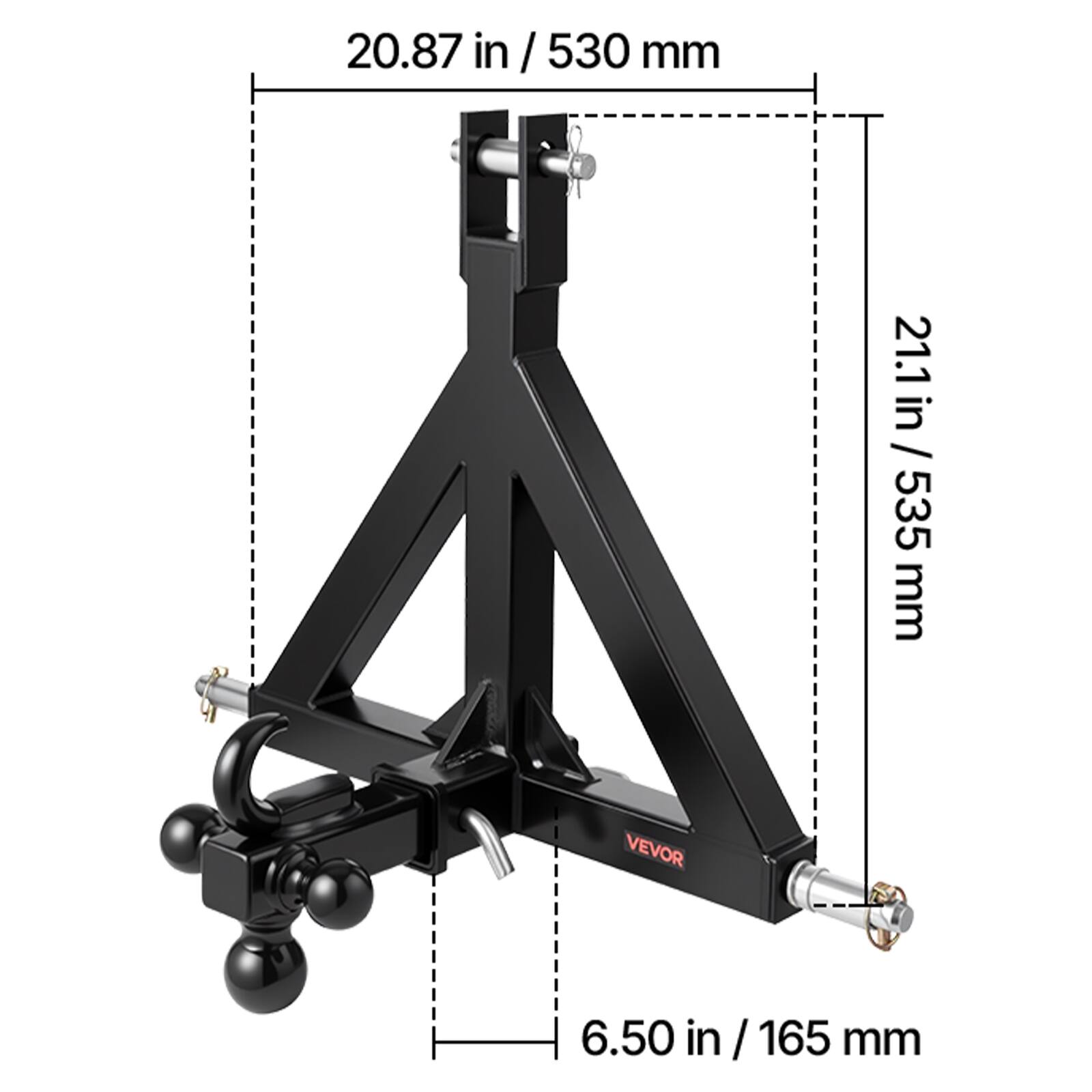 20.87 in / 530 mm  
21.1 in / 535 mm  
6.50 in / 165 mm  
VEVOR