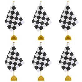 Unique Bargains - 6pcs 12" B/W Checkered Table Flag for Racing/Sport Party, Bamboo Stick & Gold Square Base - Black and White Flag, Gold Base