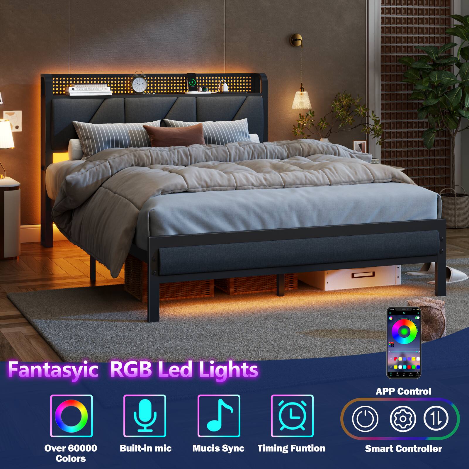 Fantasyic RGB Led Lights  
APP Control  
1L  
Over 60000 Colors  
Built-in mic  
Music Sync  
Timing Function  
Smart Controller