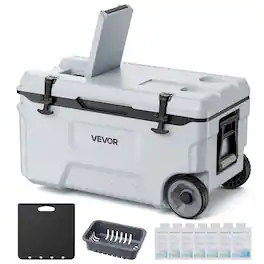 VEVOR - Hard Cooler, 52QT Portable Rolling Cooler with Wheels, Leak-Resistant Coolbox Keeps Contents Cool for 48 Hours - Gray