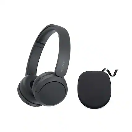 Front. Sony - Sony WH-CH520 Wireless Bluetooth On-Ear Headset (Black) with Hard Case - Black.