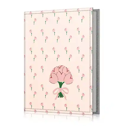 Front. Kitcheniva - Portable Wallet Photo Album Leather Cover 52 Photo Capacity For 4x6 Photo Coquette Tulips - Coquette Tulips.