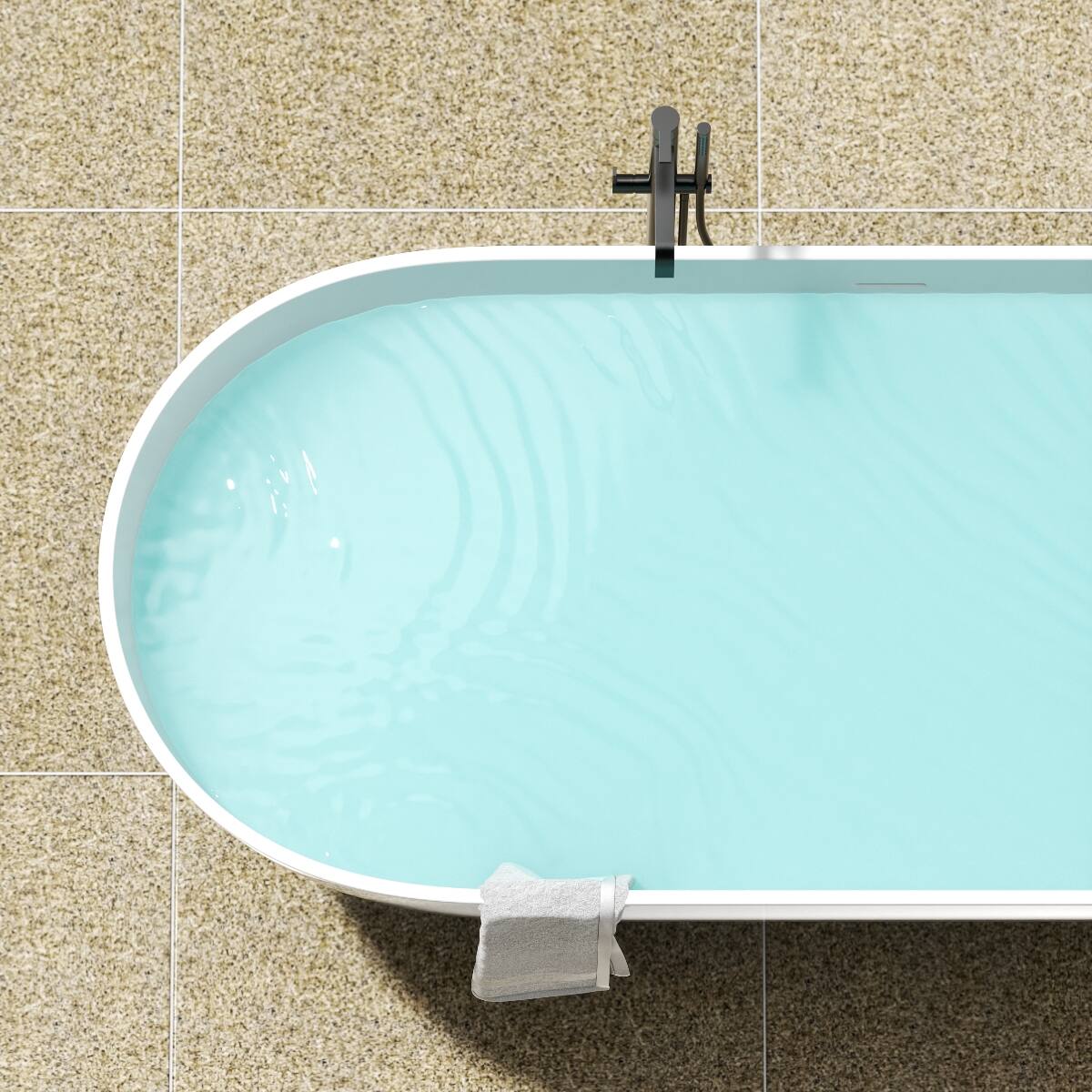 Alt View 6. Loheer - Loheer 59 Inch Freestanding Soaking Bathtub Matte White Solid Surface Tub with Overflow Center Drain - Matte White.