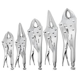 VEVOR - Locking Pliers Set 5-Piece Pliers Tool Set Nickel-Plated Carbon Steel,Hand Tools for DIY & Home Use,5"/7"/10" Curved Jaw - Silver