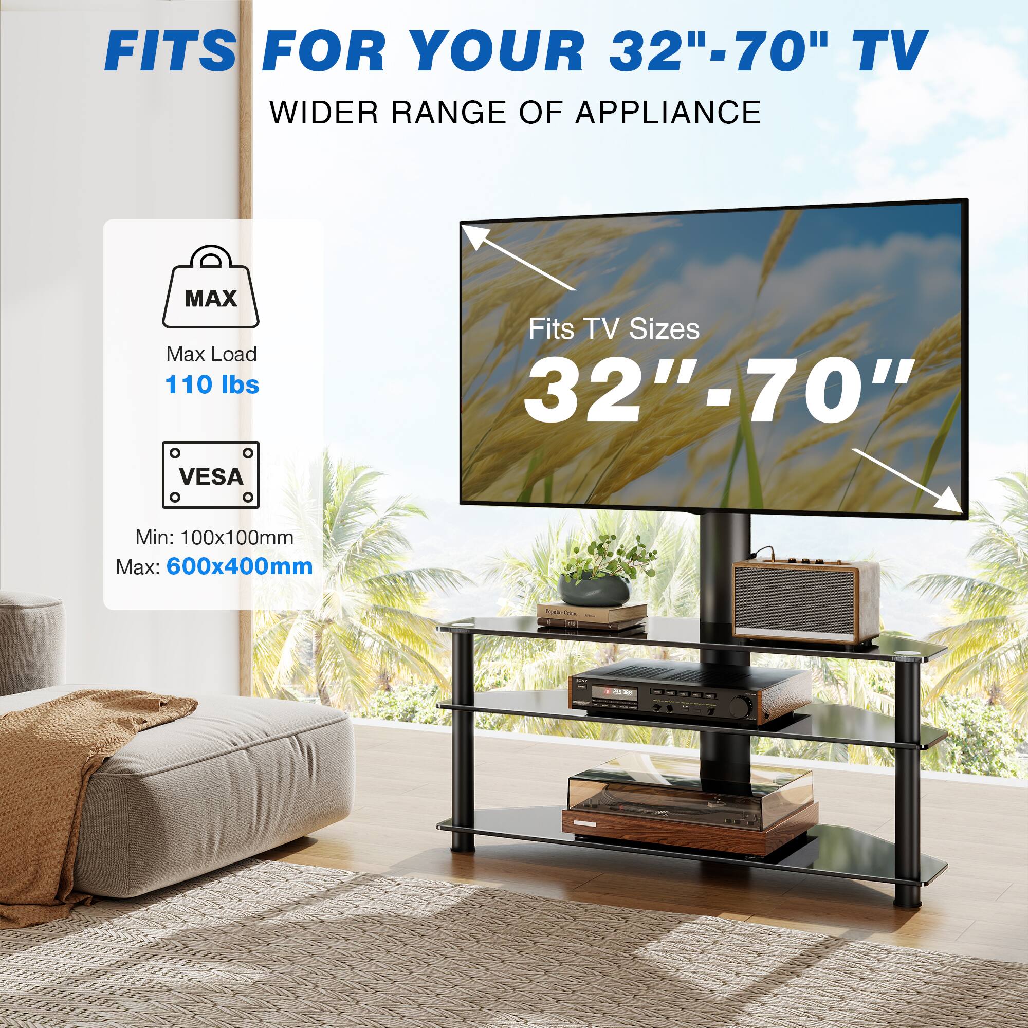 Rfiver Suitable for 32 70 inch heavy floor standing TV stands Black ...