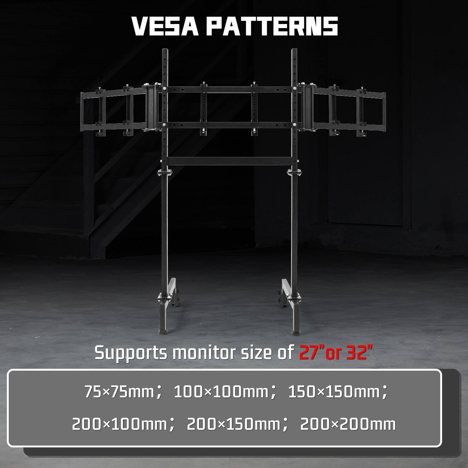 VESPA PATTERNS

Supports monitor size of 27" or 32"

75x75mm; 100x100mm; 150x150mm; 200x100mm; 200x150mm; 200x200mm