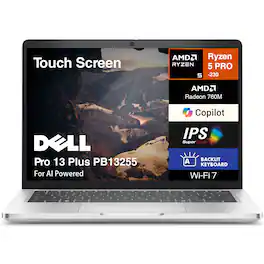 Dell - Pro 13 Plus PB13255 2-in-1 Laptop 13.3 WUXGA (AMD Ryzen 5 PRO 230, 32GB LPDDR5X, Win 11 Pro) w/USB Hub - Platinum Silver