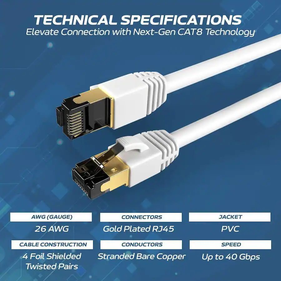 Cables Direct Online Cat8 Ethernet Cable 1FT, 40Gbps High Speed RJ45 ...