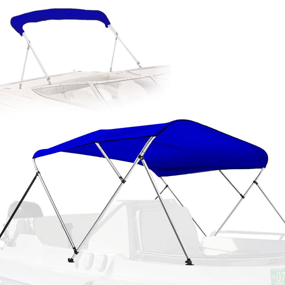 Front. SereneLife - SereneLife 4 Bow Bimini Top Boat Cover – Waterproof & UV Resistant Marine Canvas with 1" Aluminum Frame, Front Hold-Down.