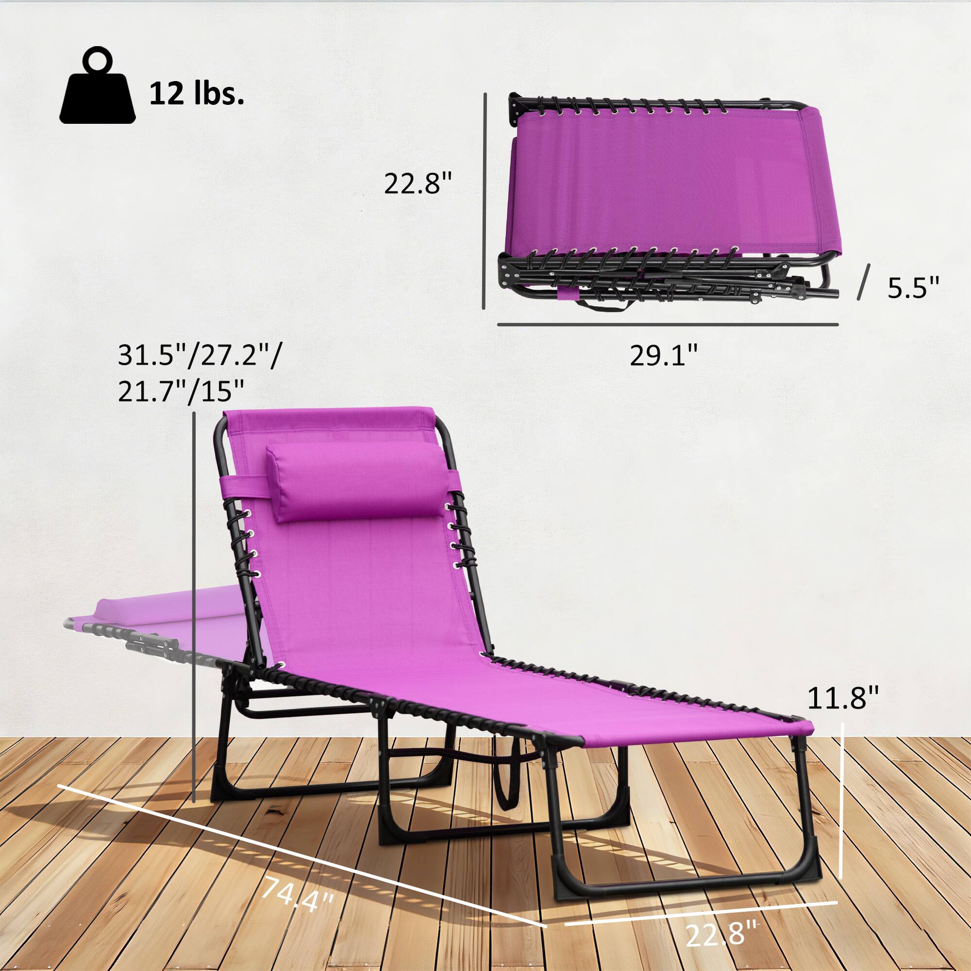 12 lbs.  
22.8" / 5.5"  
31.5"/27.2"/21.7"/15"  
29.1"  
11.8"  
74.4"  
22.8"