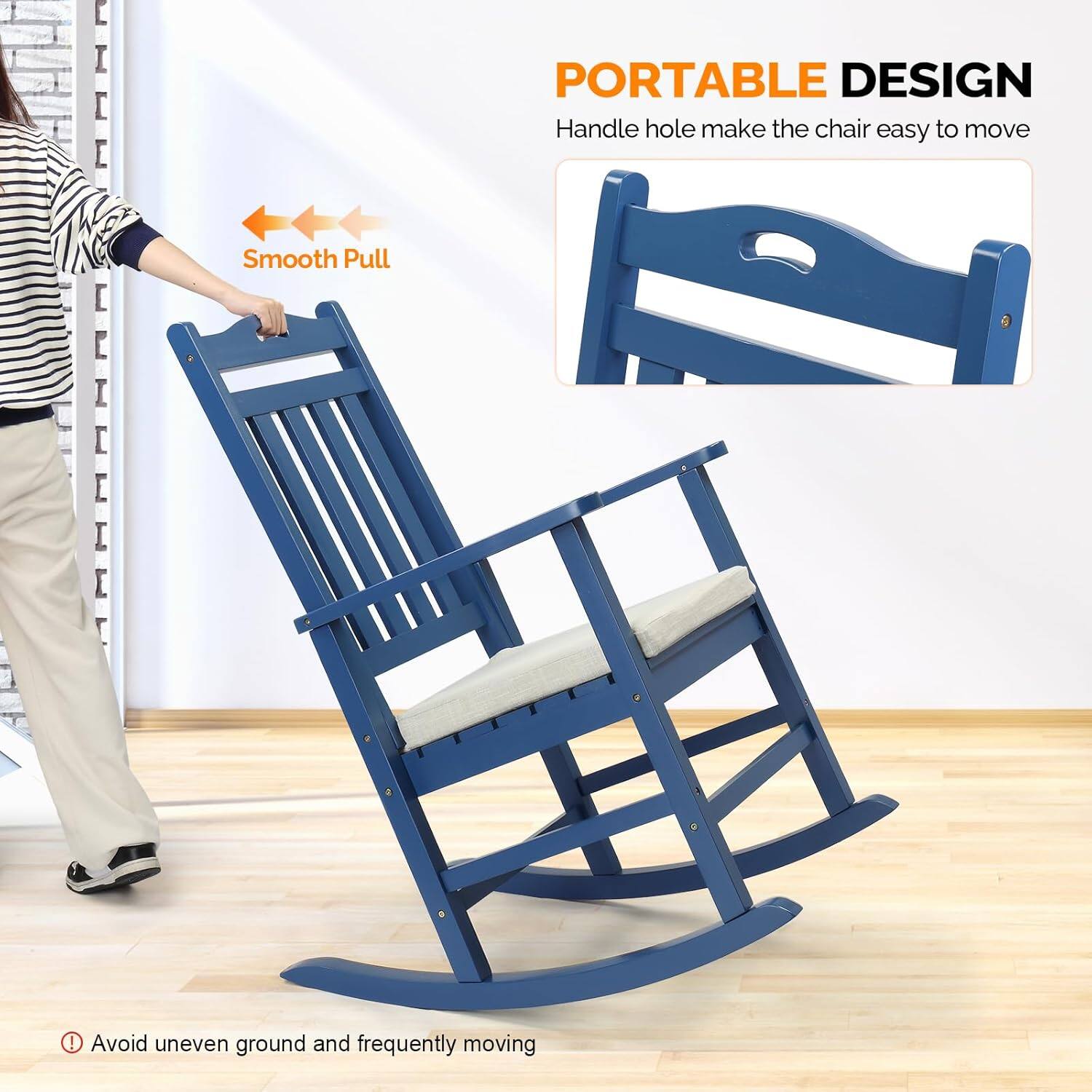 PORTABLE DESIGN  
Handle hole make the chair easy to move  

Smooth Pull  

Avoid uneven ground and frequently moving