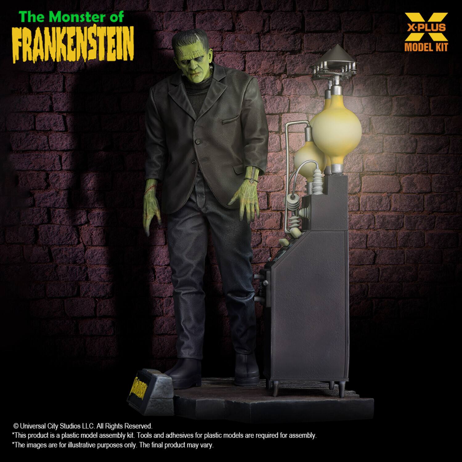 The Monster of FRANKENSTEIN  
X-PLUS MODEL KIT  
Universal City Studios LLC. All Rights Reserved.  
*This product is a plastic model assembly kit. Tools and adhesives for plastic models are required for assembly.  
*The images are for illustrative purposes only. The final product may vary.