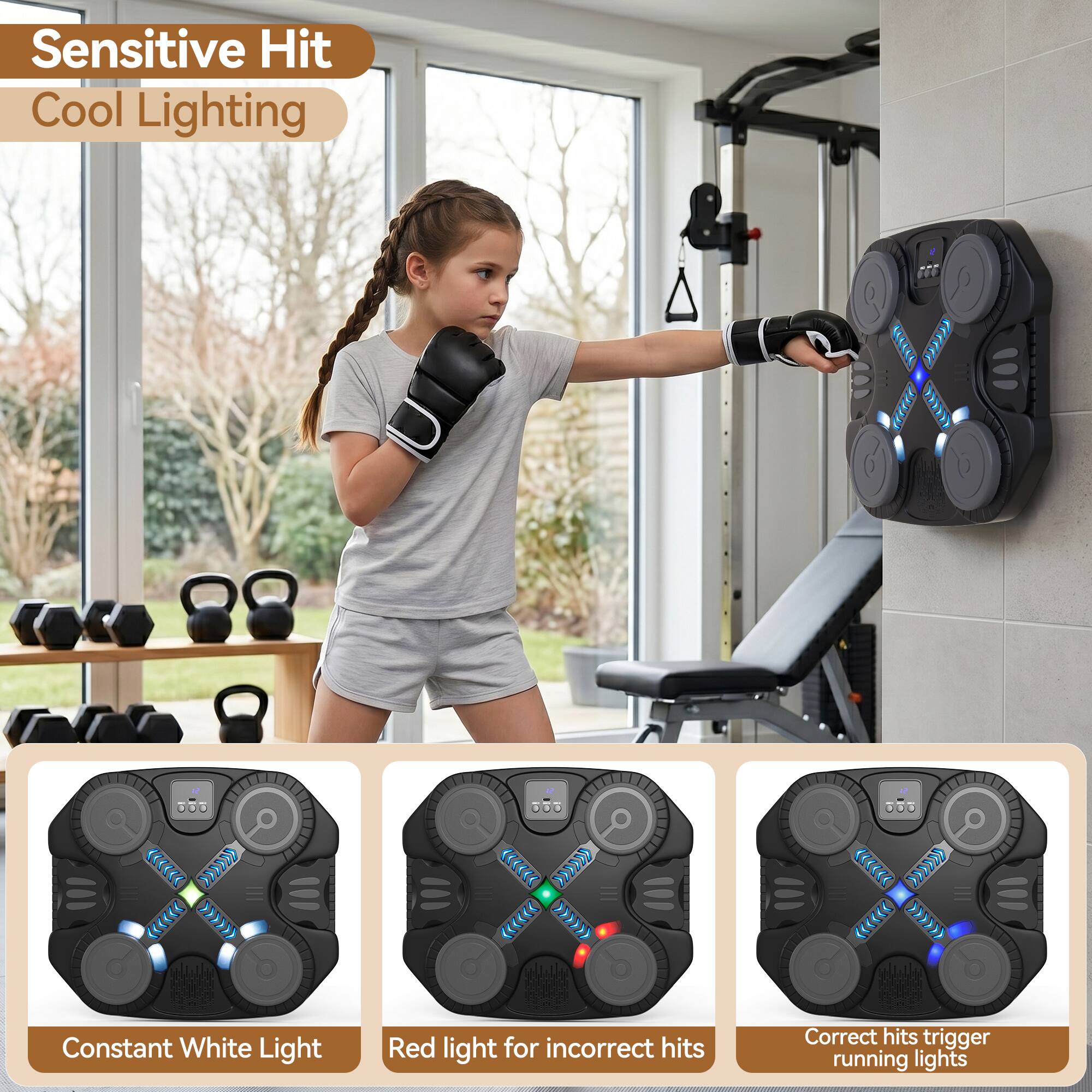 Sensitive Hit  
Cool Lighting  

Constant White Light  
Red light for incorrect hits  
Correct hits trigger running lights